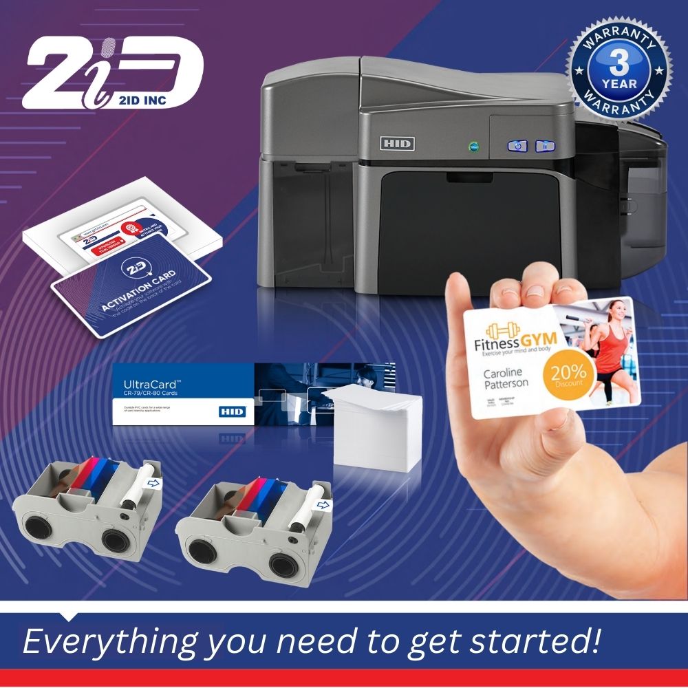 HID FARGO DTC1250e Dual-Sided PVC ID Card Printer Bundle With 2ID Card Software - Startup Edition